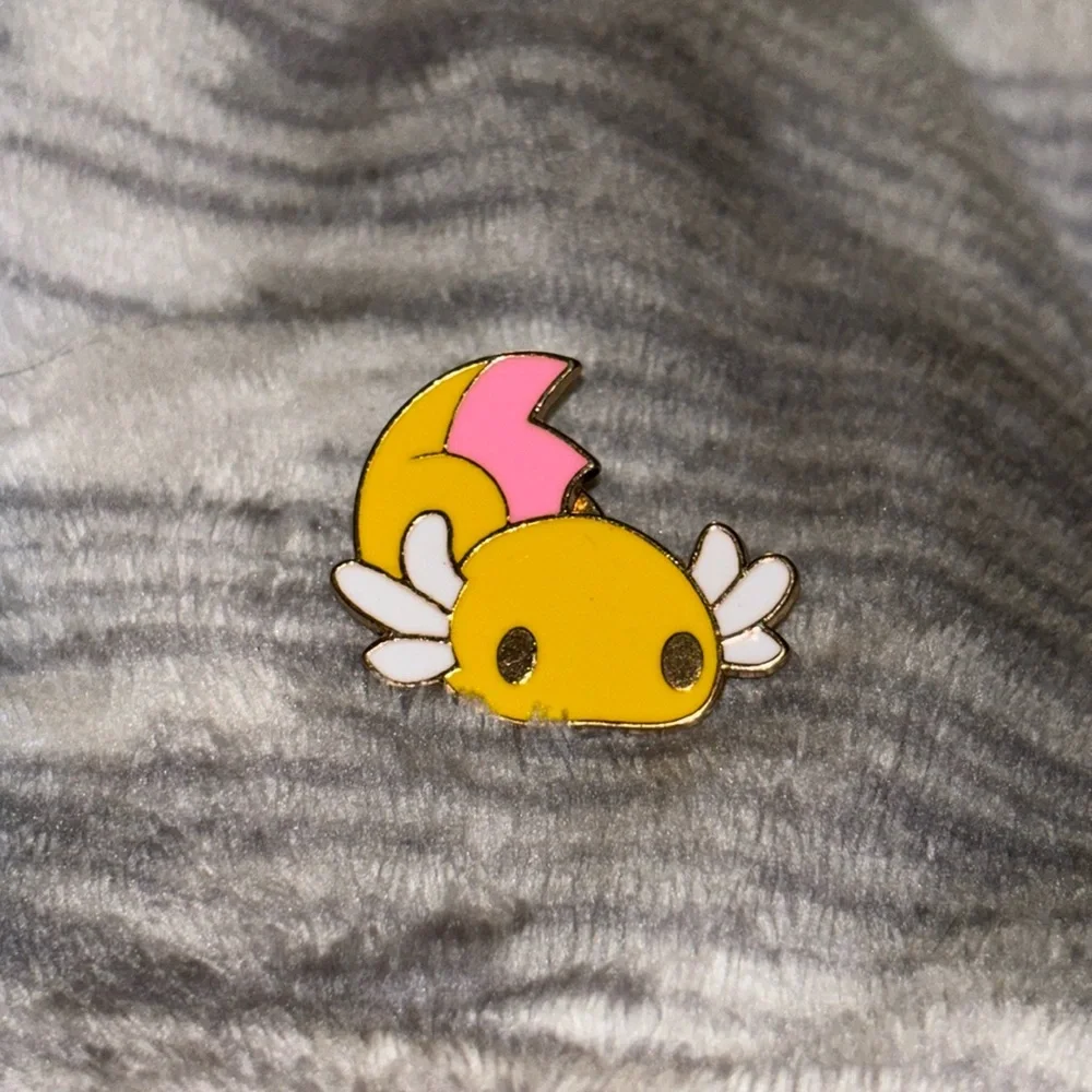 Bright Yellow and Neon Pink Axolotl Enamel and Metal Pin - Picture 1 of 2
